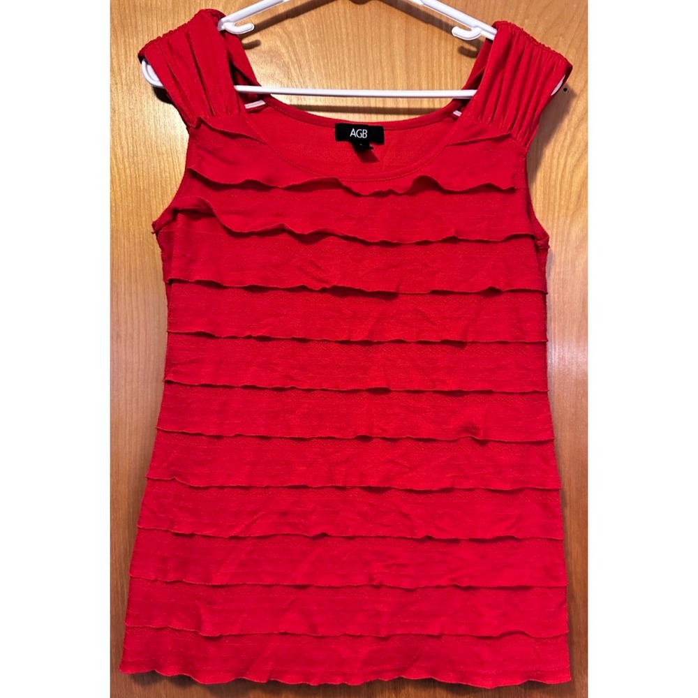 AGB Red Ruffled Sleeveless Tank Top Small